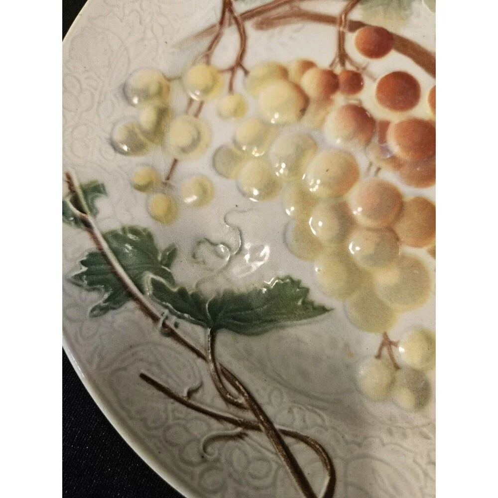 Rare Antique Keller & Guerin St Clement France Majolica Plate Fruit White Grapes